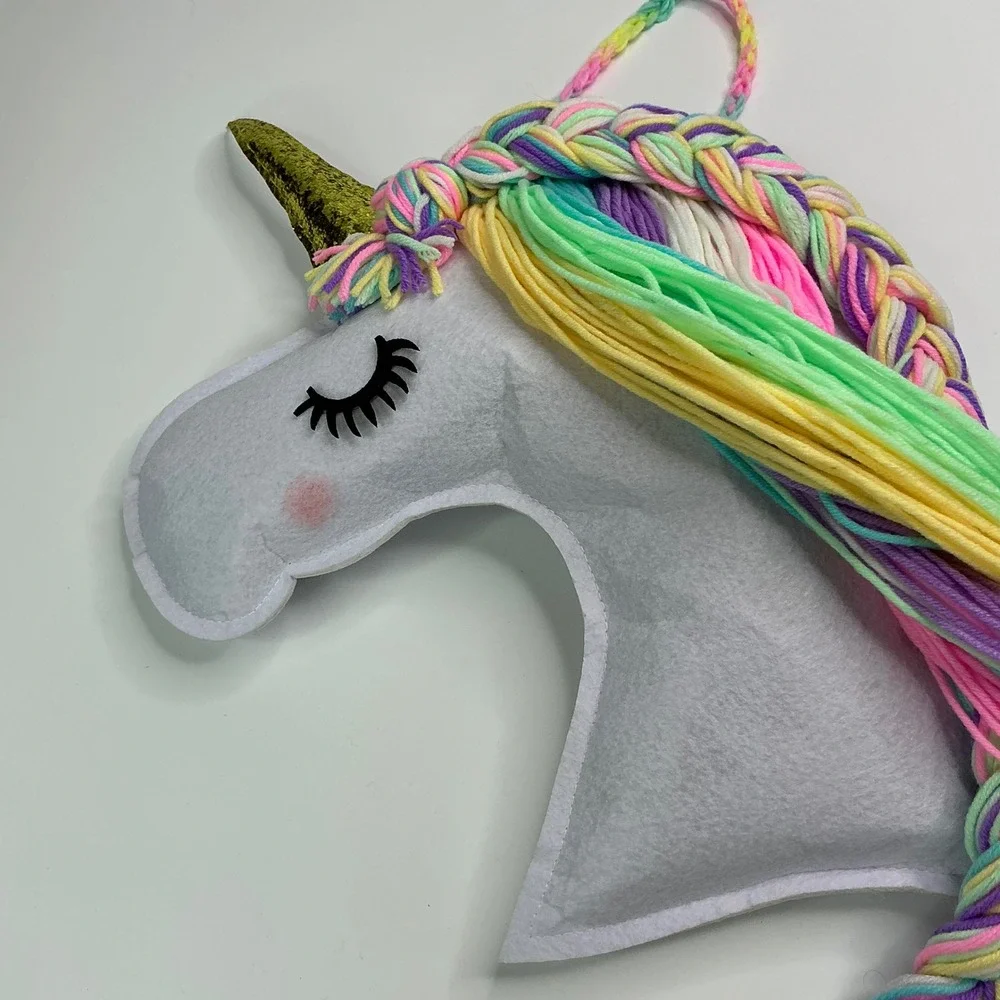Unicorn Rainbow Hair Bow Organizer Wall Hanging Kids Room Decor Glitter Horn